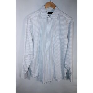 Canali Men's Size 42/16.5 White Striped Long Sleeve Dress Shirt